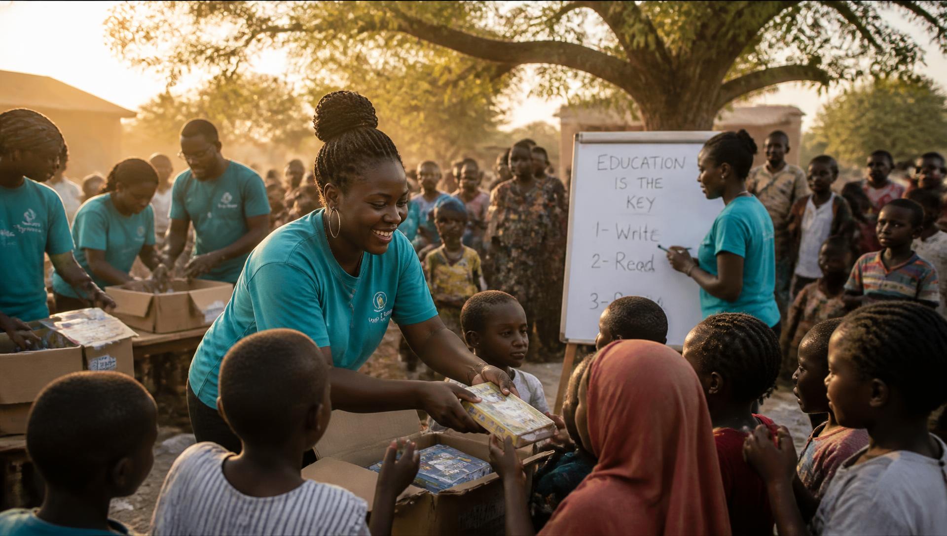 Volunteers serving children in a community outreach